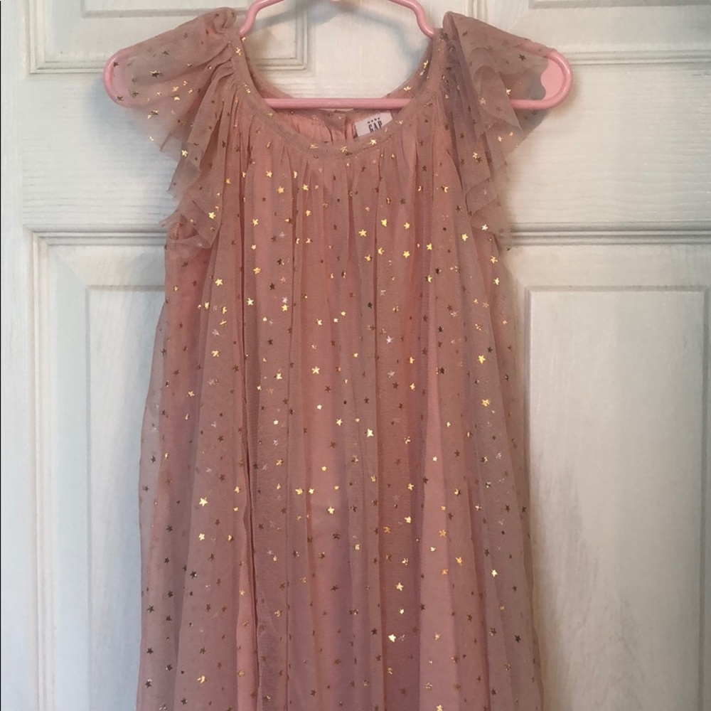 Baby Gap pink flutter sleeve dress with gold stars